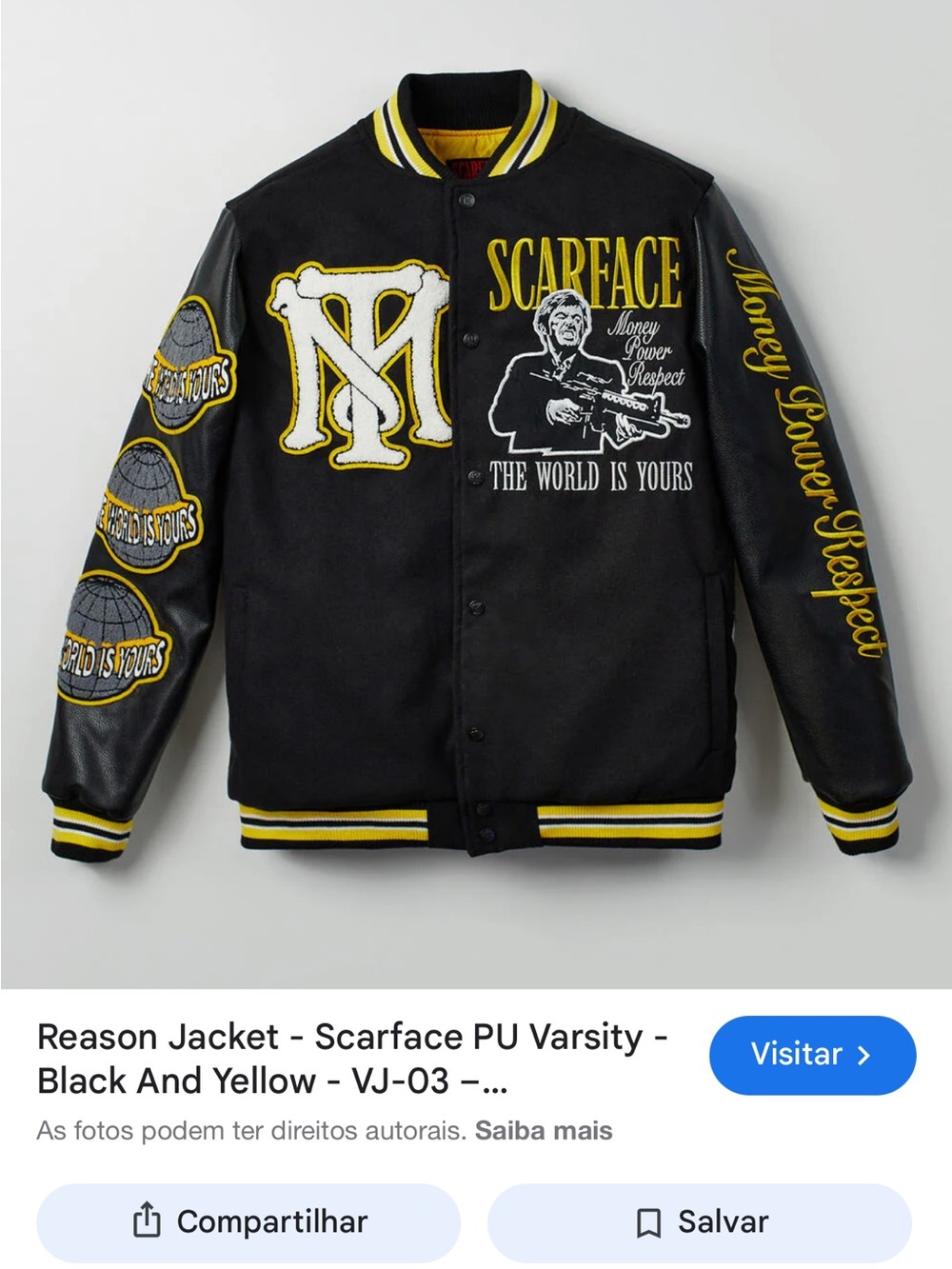Reason Black & Yellow Scarface Varsity Jacket